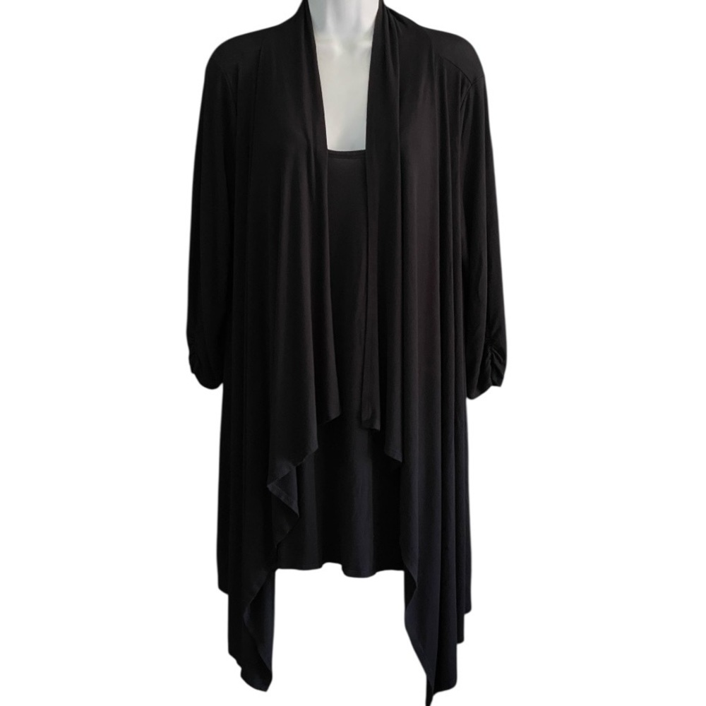 Soma Lounge Wear Stretchy Flowy Top L Black Layered Modest Lagenlook Minimalist - Picture 1 of 8